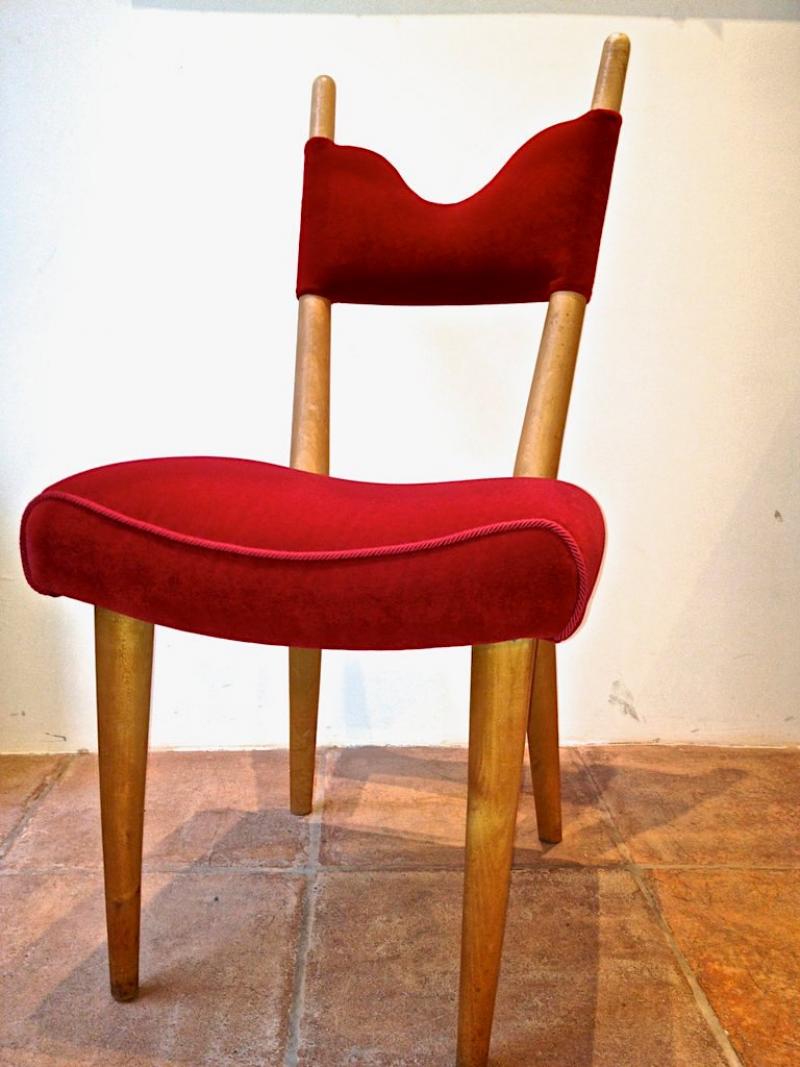 Jean Royère - Jean Royere Pair Of Documented Chairs Covered In Red Velvet