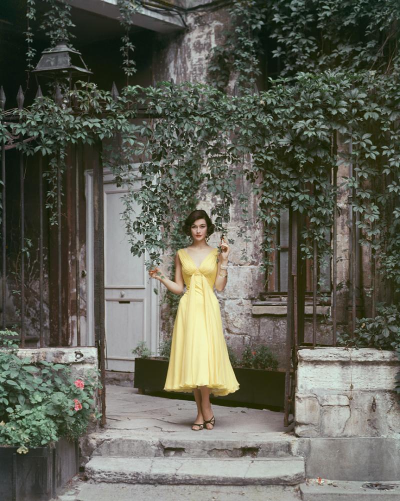 Mark Shaw Mark Shaw Desses Yellow Chiffon in Courtyard Centered 1955