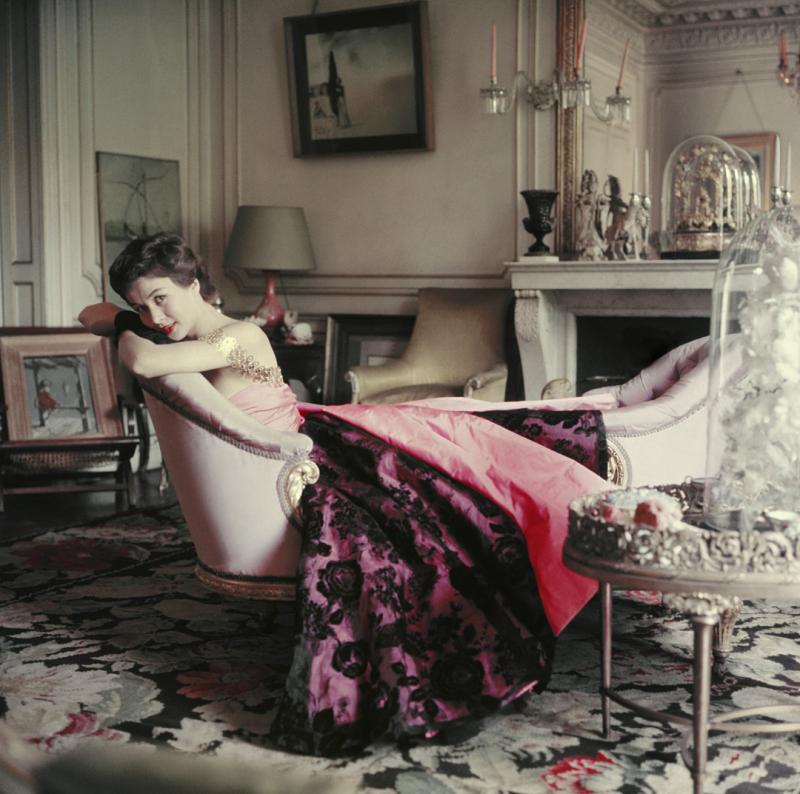 Mark Shaw Mark Shaw Ghislaine Lounges in Elsa Schiaparellis Home Front 1953