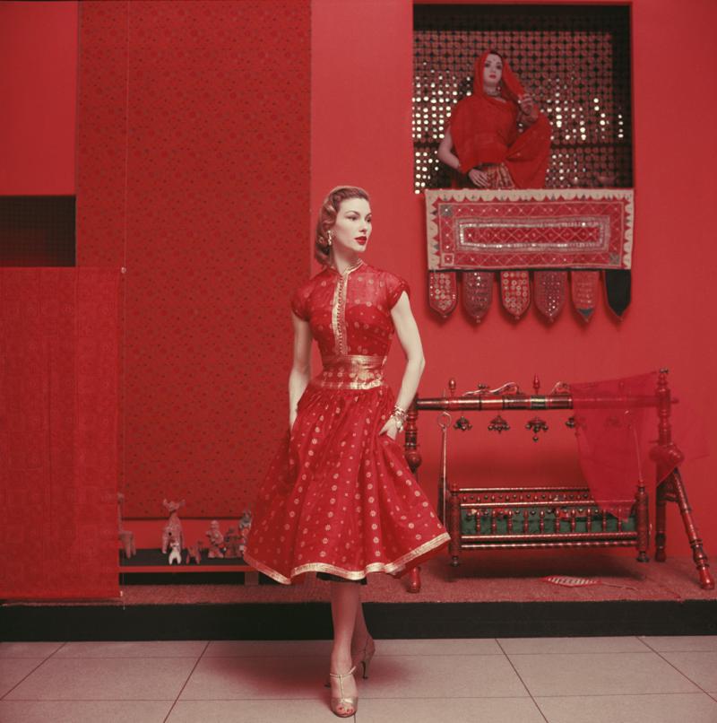 Mark Shaw Mark Shaw Red Sari Dress in Red Room at Moma 1955