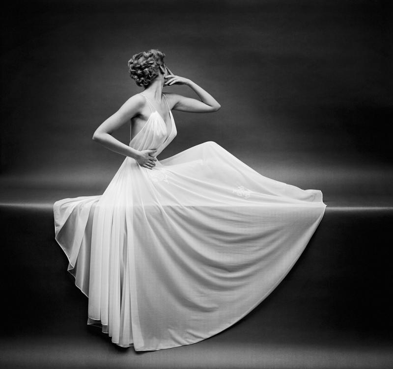 Mark Shaw Mark Shaw Vanity Fair Sheer Gown Left Arm Up Circa 1955