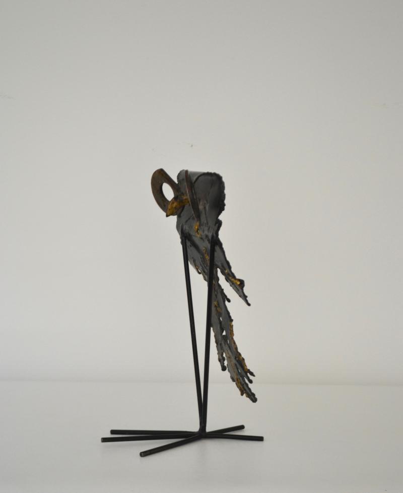 Mid Century Brutalist Metal Owl Form Sculpture 3130