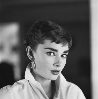 Mark Shaw Mark Shaw AUDREY HEPBURN WHITE SHIRT PORTRAIT GLANCES RIGHT 1954