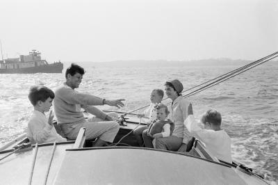 Mark Shaw Mark Shaw Kennedy Family Sailing Nantucket Sound Boat in Distance 1959