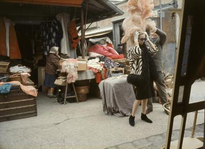 Mark Shaw Mark Shaw Tiger Morse in Zebra Jacket Feather Headdress 01 1962