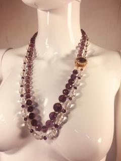 Bvlgari (Bulgari) - Bulgari Style Amethyst & Rock Crystal Necklace - Ornate  Amethyst & Pearl Clasp