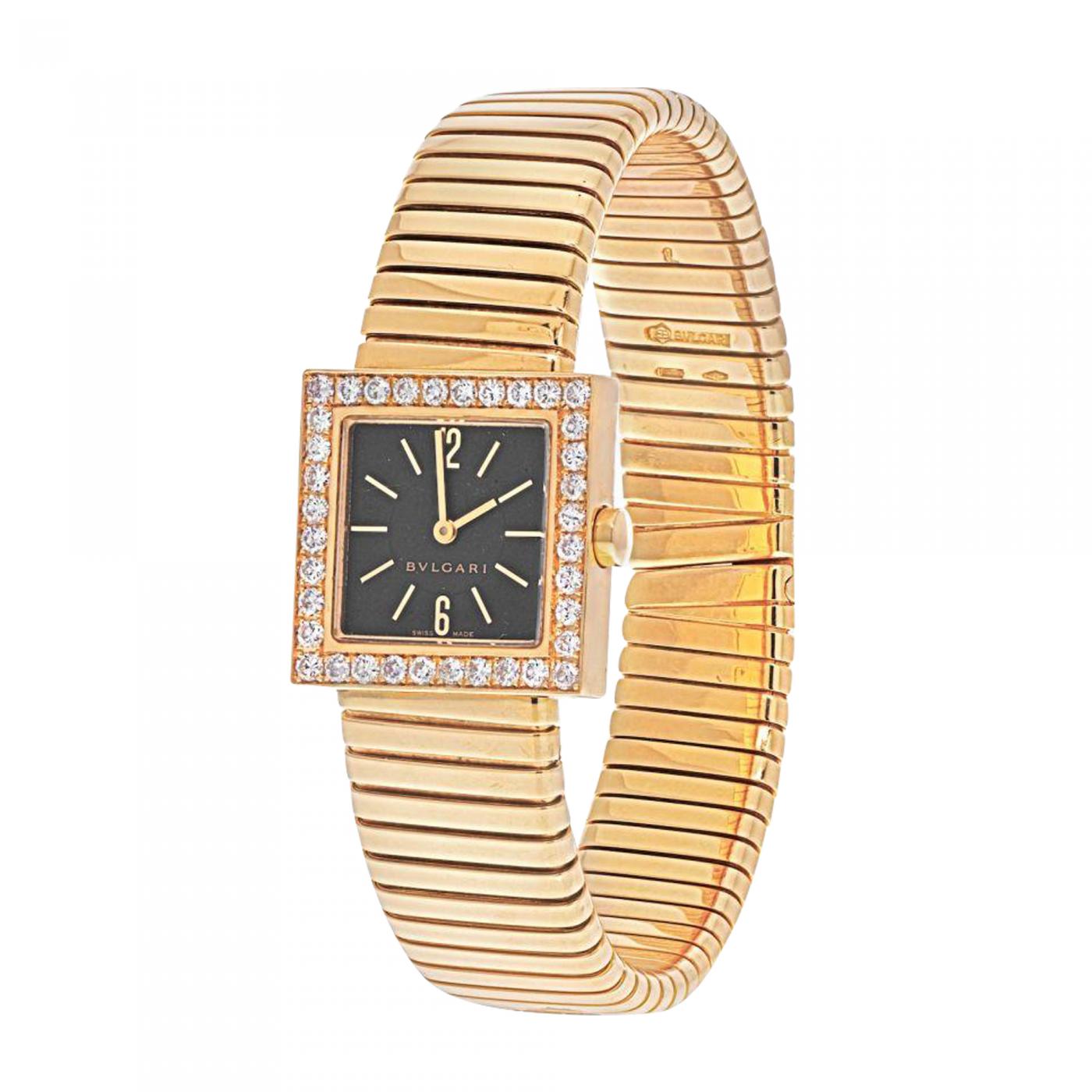 Bvlgari (Bulgari) - BVLGARI 18K YELLOW GOLD SQ 22 2T QUADRATO TUBOGAS  DIAMOND BEZEL WATCH