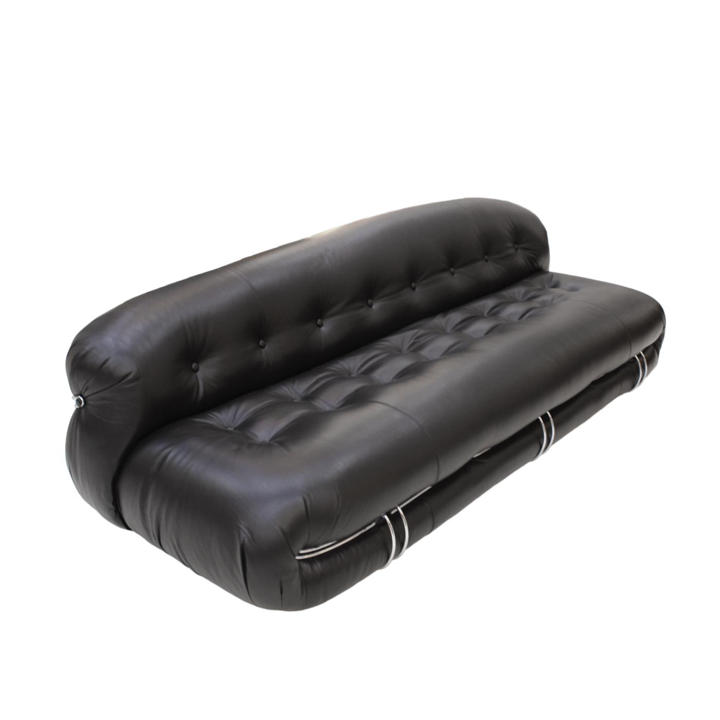 Afra & Tobia Scarpa - Mid Century Modern Black Leather Soriana Sofa ...