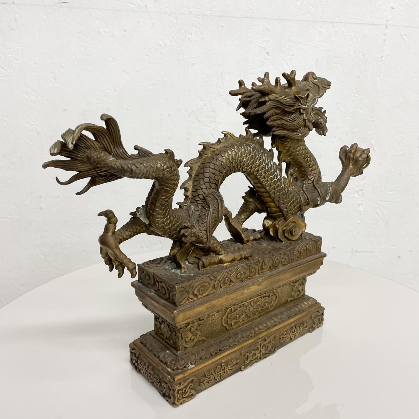 Powerful Chinese Feng Shui Dragon with Ball Bronze Sculpture Ornate Relief