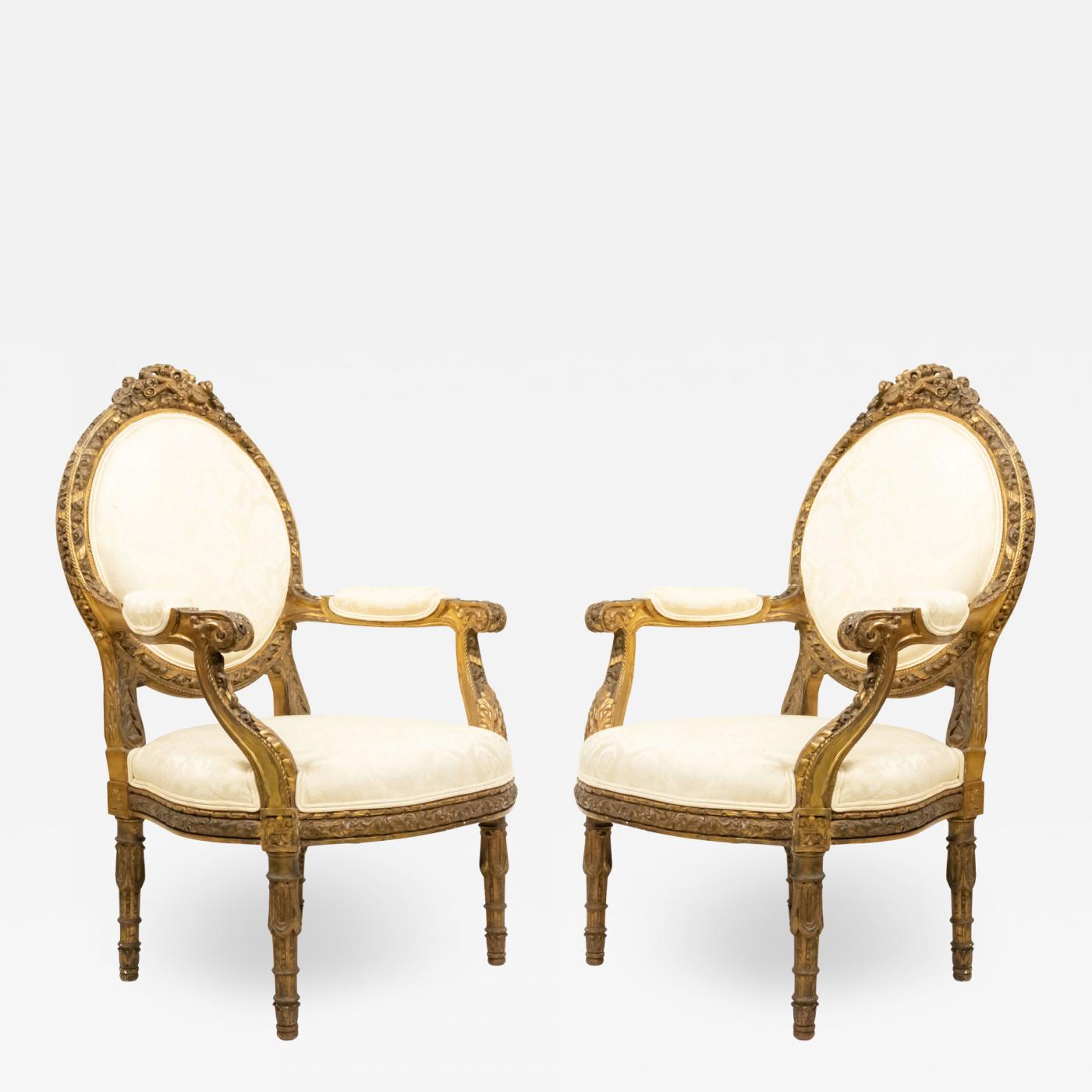 French louis xvi green damask side chairs