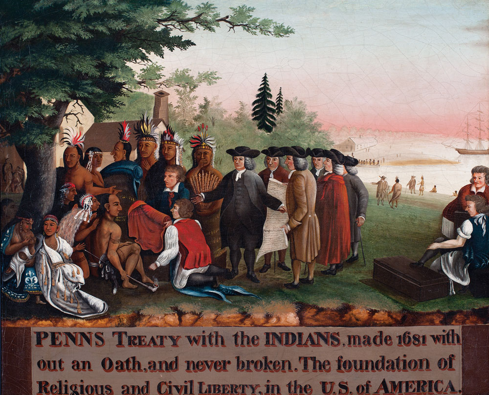 Fig. 1: Edward Hicks (1780–1849), Penn’s Treaty with the Indians, 1840-45. Oil on canvas, 25 x 30¼ in. Collection of Shelburne Museum, Museum purchase, acquired from Edith Halpert, The Downtown Gallery (1953-1179).