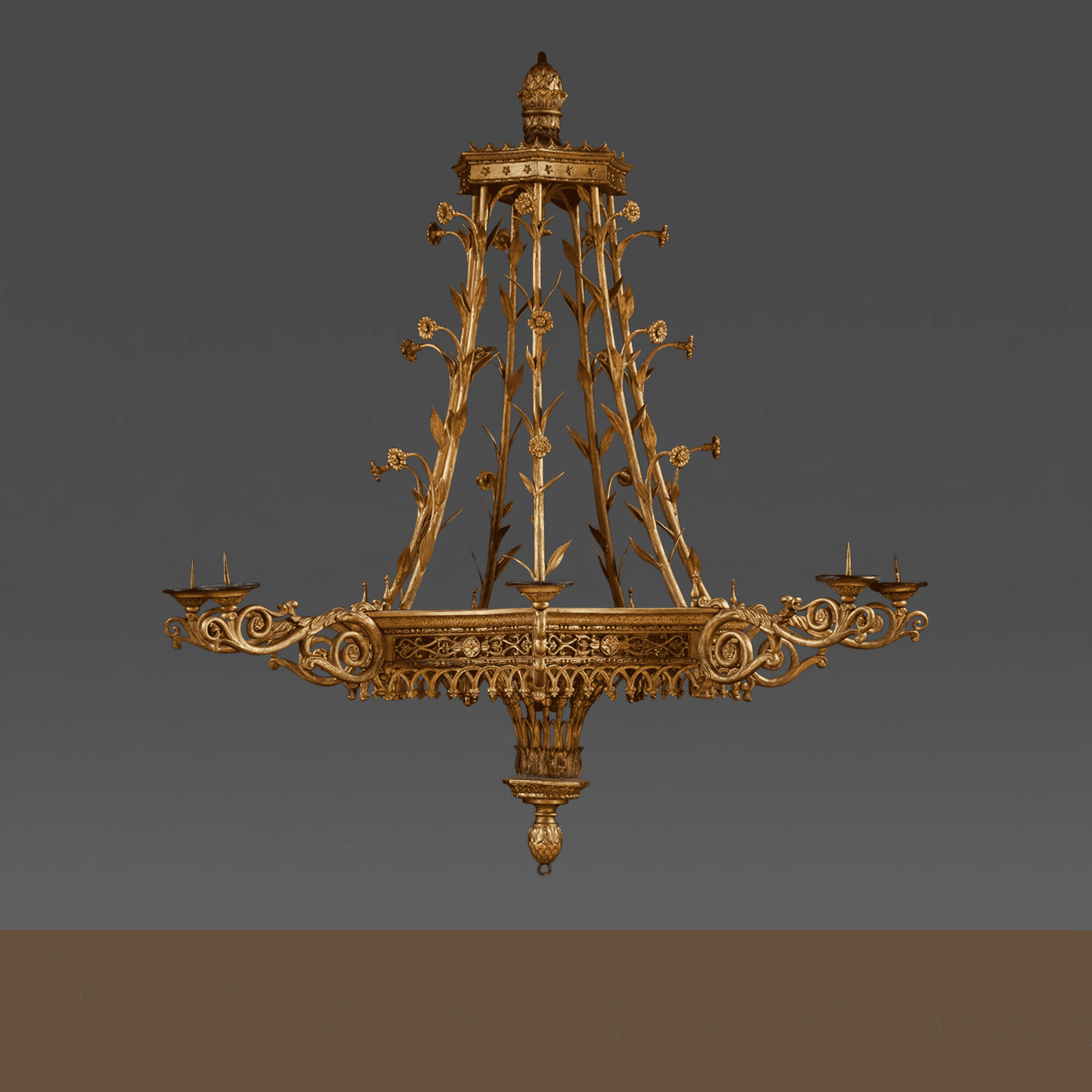 Karl Friedrich Schinkel, giltwood seven-light chandelier. Offered by Carlton Hobbs.